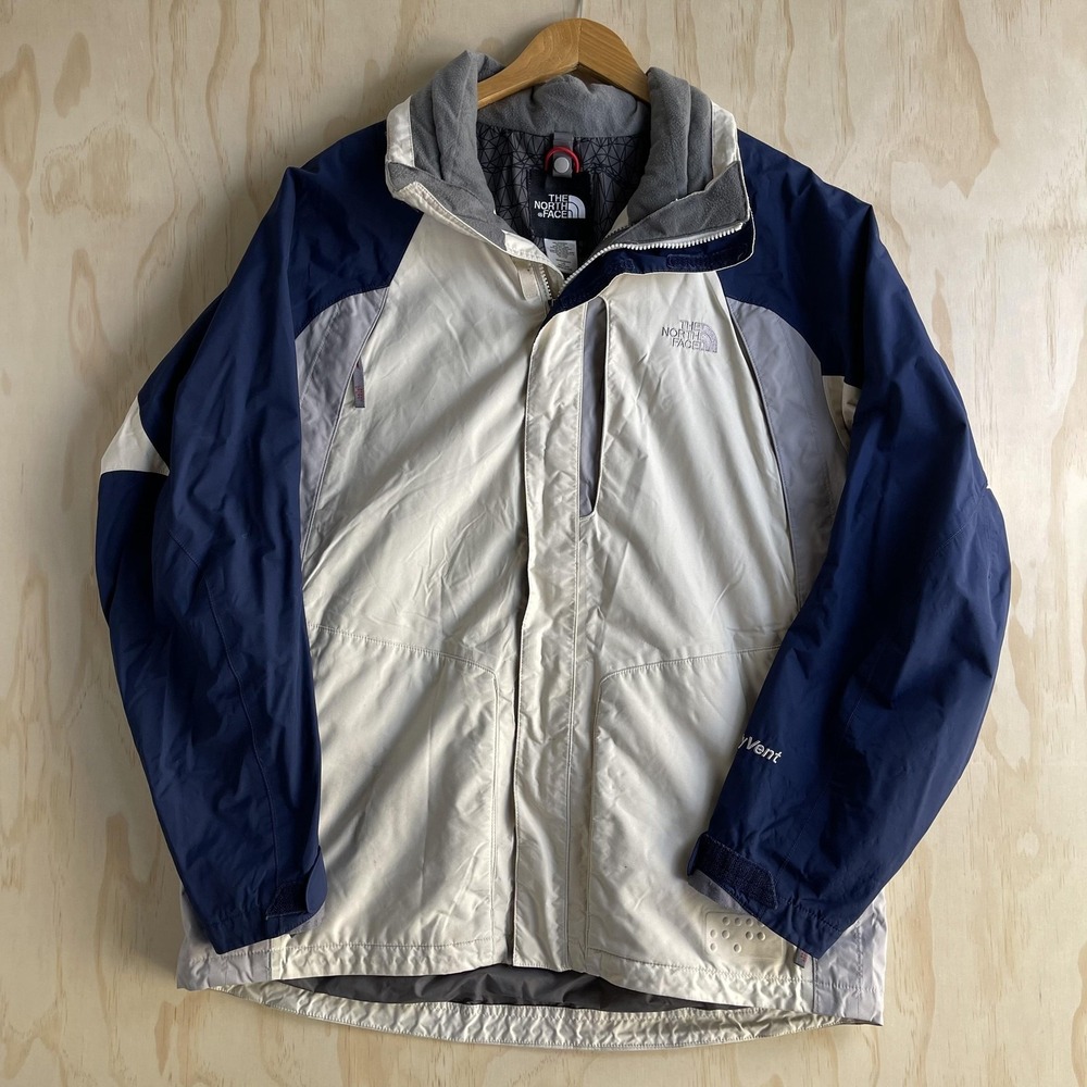 The North Face HyVent Ski Jacket Mens Large White Hooded Full Zip Waterproof